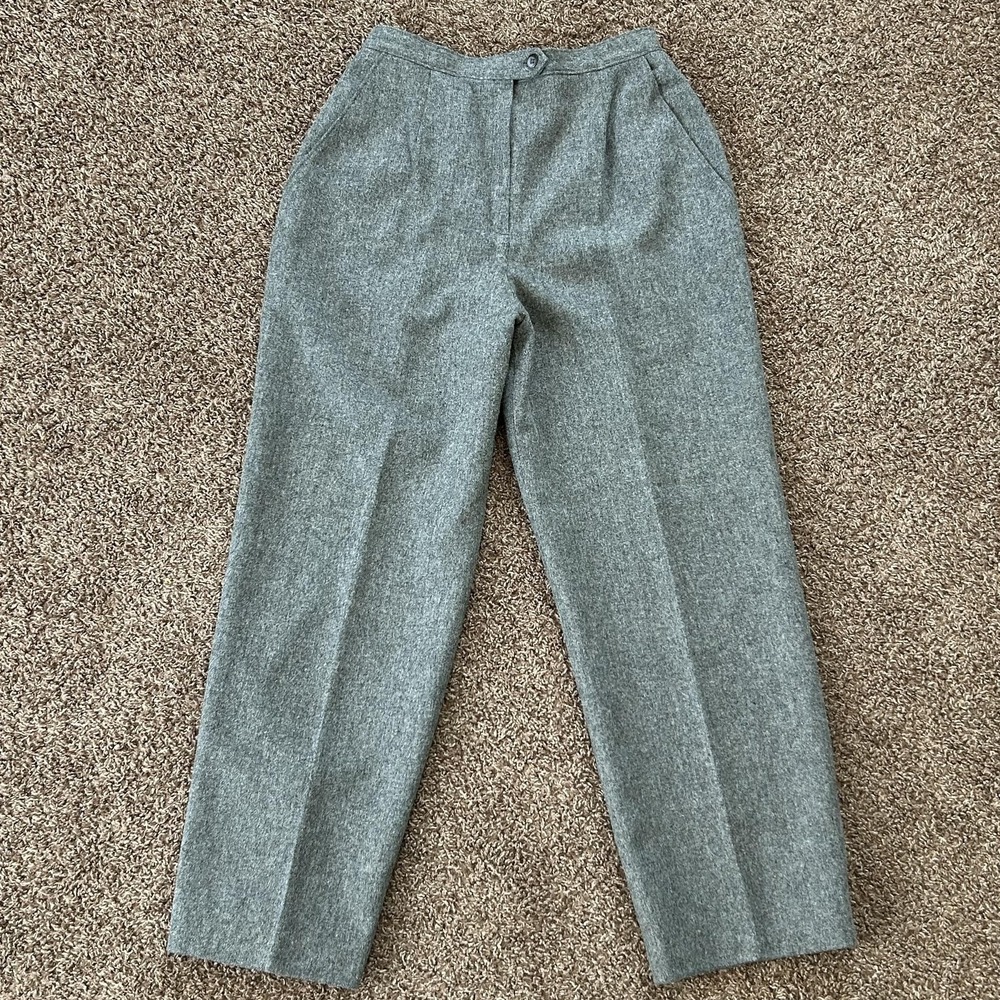Vintage Koret Career Dress Pants Womens 14 Gray Wool‎ Flannel Elastic USA 90s